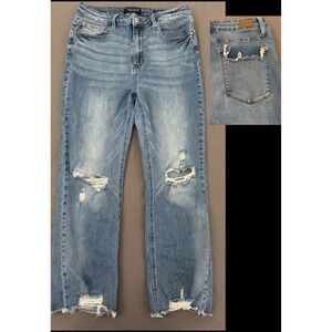 Judy Blue Straight Crop Jeans Womens Size 13X31 Distressed Raw Hem High Rise